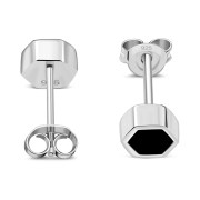 Black Onyx Hexagon Silver Stud Earrings, e373st